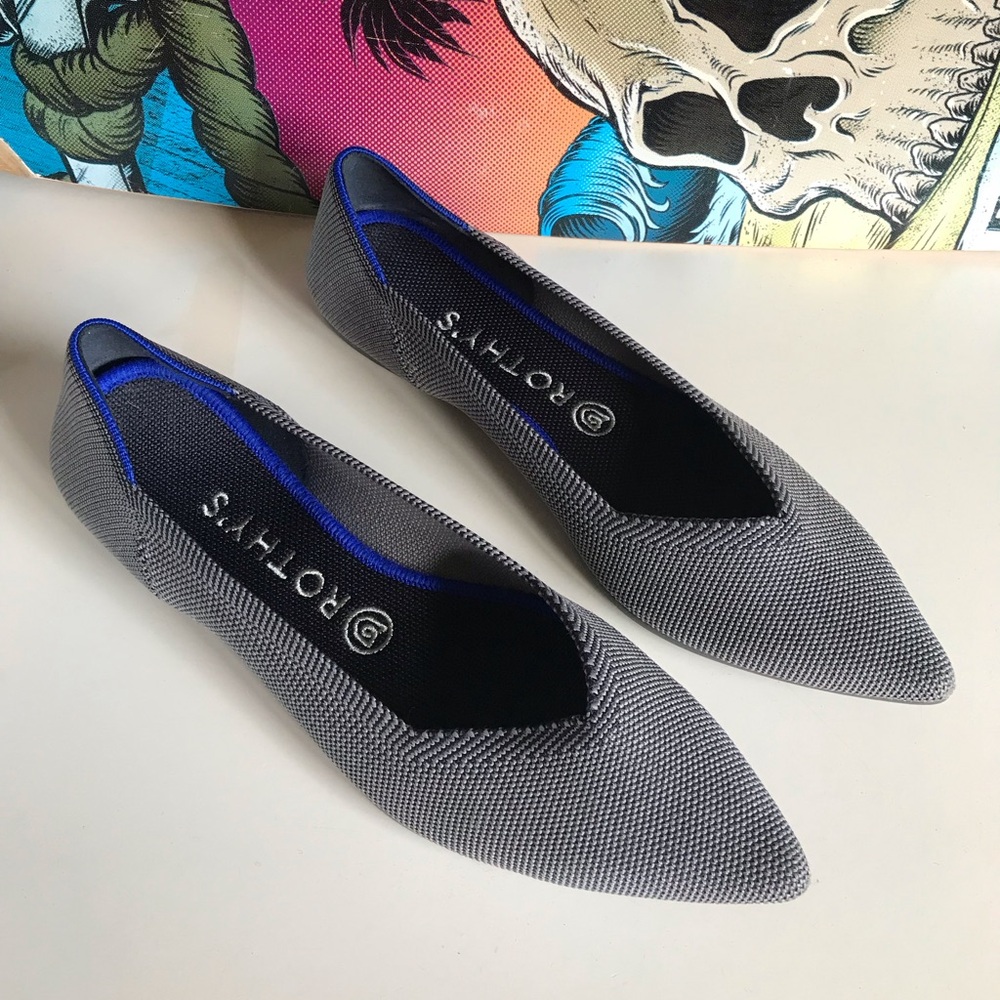 Rothy’s The Point Pointed Toe Flat Cloud Grey Birdseye Sz 9